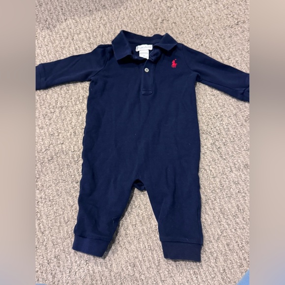 Ralph Lauren Kids Polo Romper in Navy and Red - Picture 2 of 3